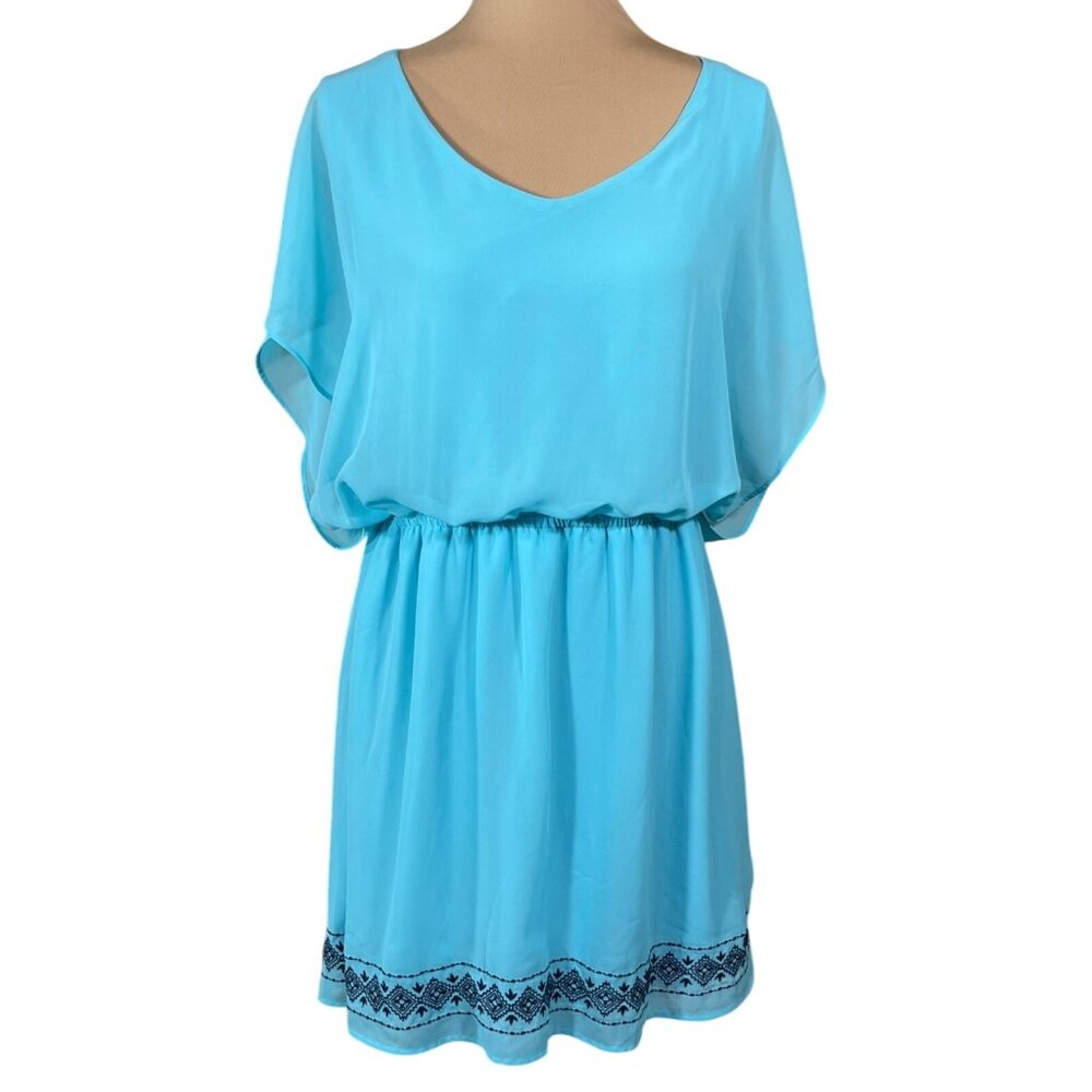 Charming Charlie Tunic Dress Blue Embroidered Size XL Extra Large Mini